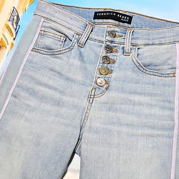 Veronica‎ Beard Blue 5 Button Boot Jeans with Frayed Hem Size 24/00 - Picture 3 of 8